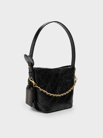 CHARLES & KEITH Deals / Duo Quilted Chain Bucket Bag - Black