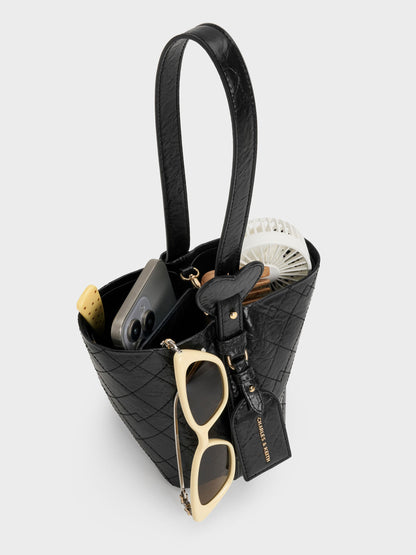 CHARLES & KEITH Deals / Duo Quilted Chain Bucket Bag - Black
