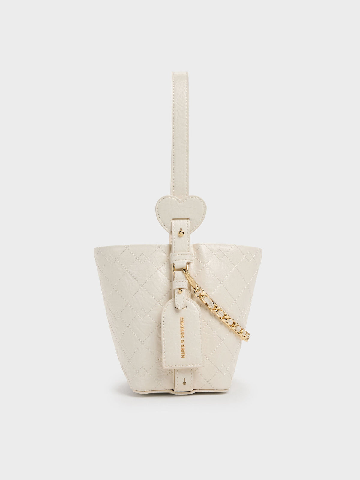 CHARLES & KEITH New / Duo Quilted Chain Bucket Bag - Cream
