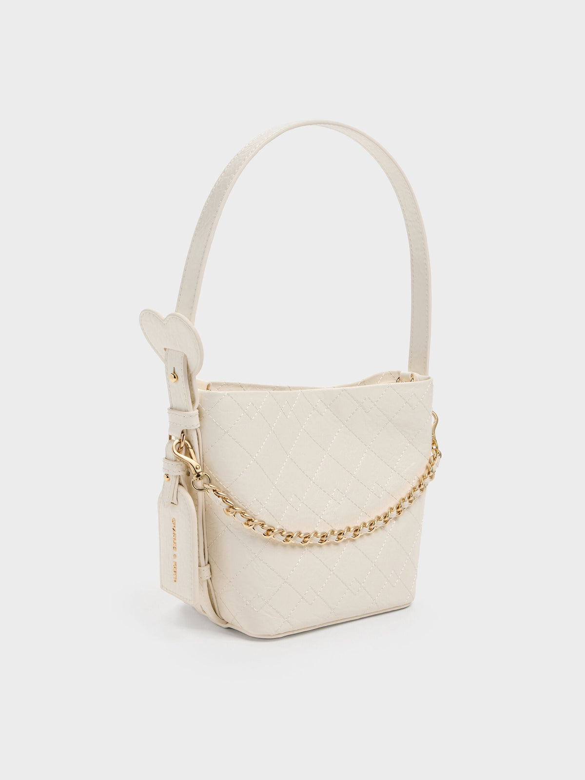 CHARLES & KEITH New / Duo Quilted Chain Bucket Bag - Cream