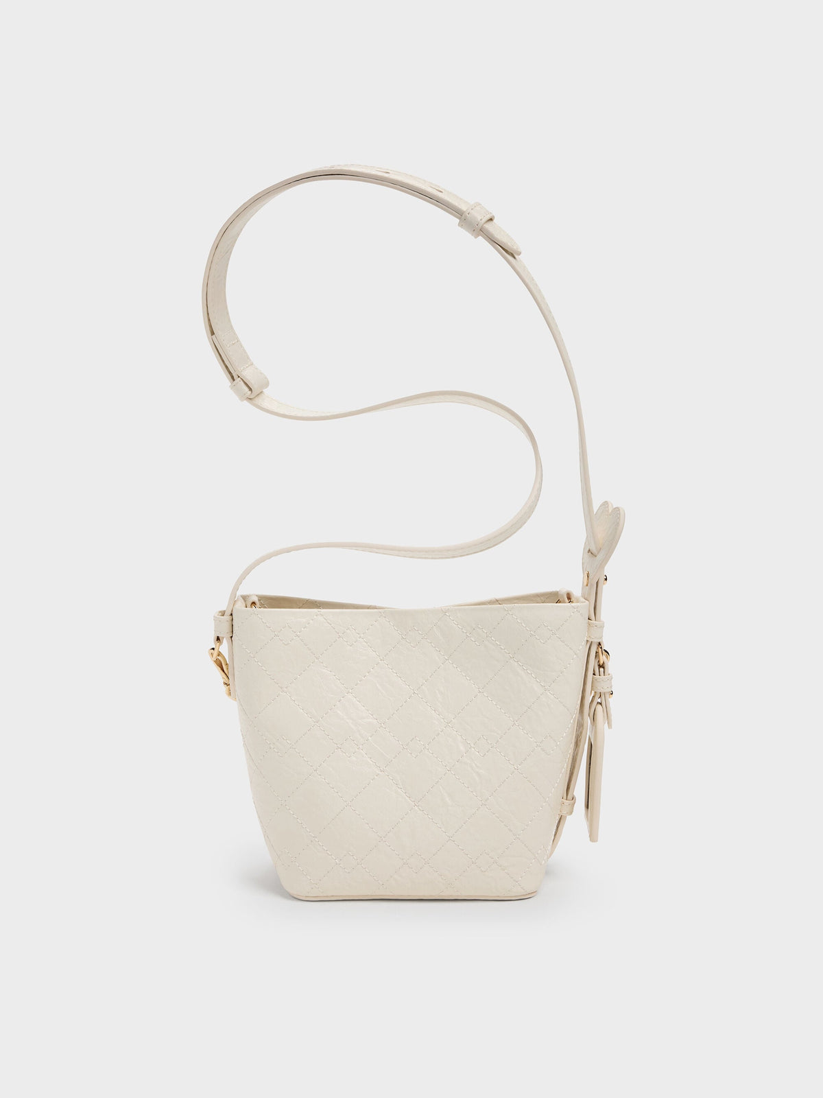 CHARLES & KEITH New / Duo Quilted Chain Bucket Bag - Cream