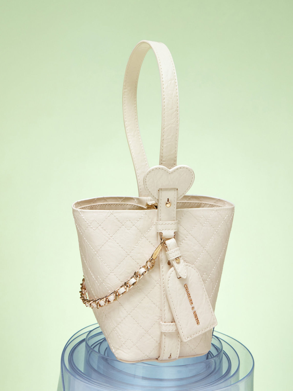 CHARLES & KEITH New / Duo Quilted Chain Bucket Bag - Cream