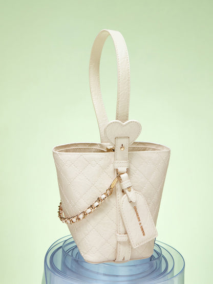 CHARLES & KEITH New / Duo Quilted Chain Bucket Bag - Cream