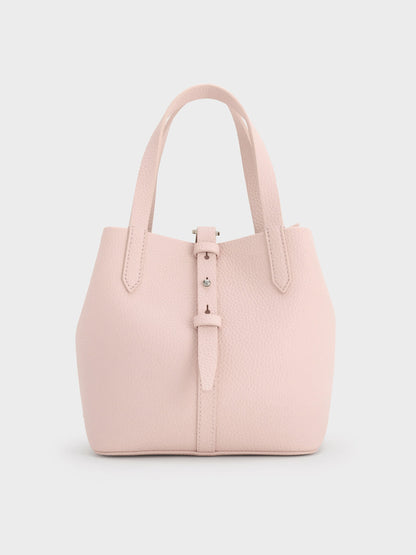 CHARLES & KEITH Discount / Beryl Belted Bucket Bag - Soft Pink