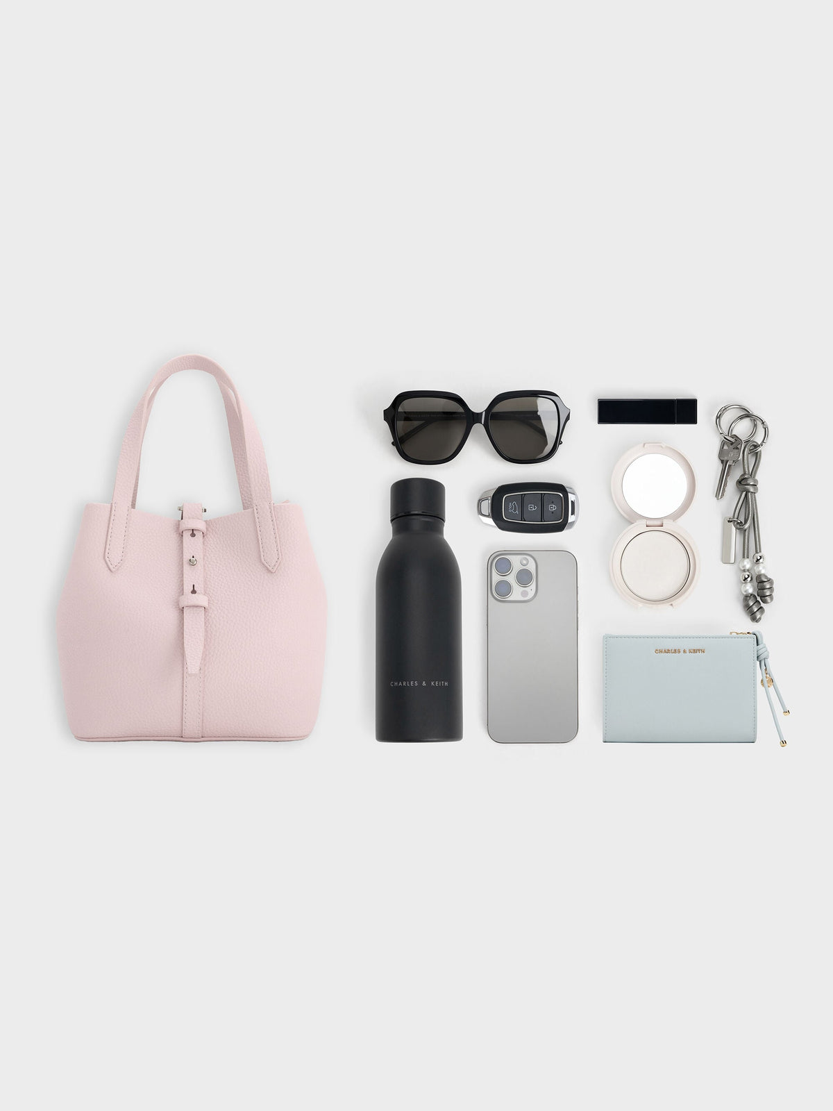 CHARLES & KEITH Discount / Beryl Belted Bucket Bag - Soft Pink