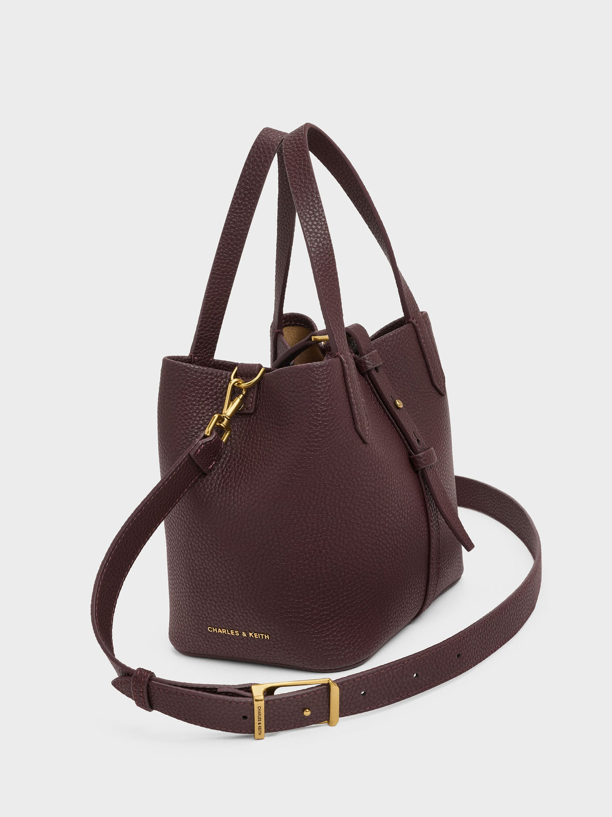 CHARLES & KEITH New / Beryl Belted Bucket Bag - Wineberry Red