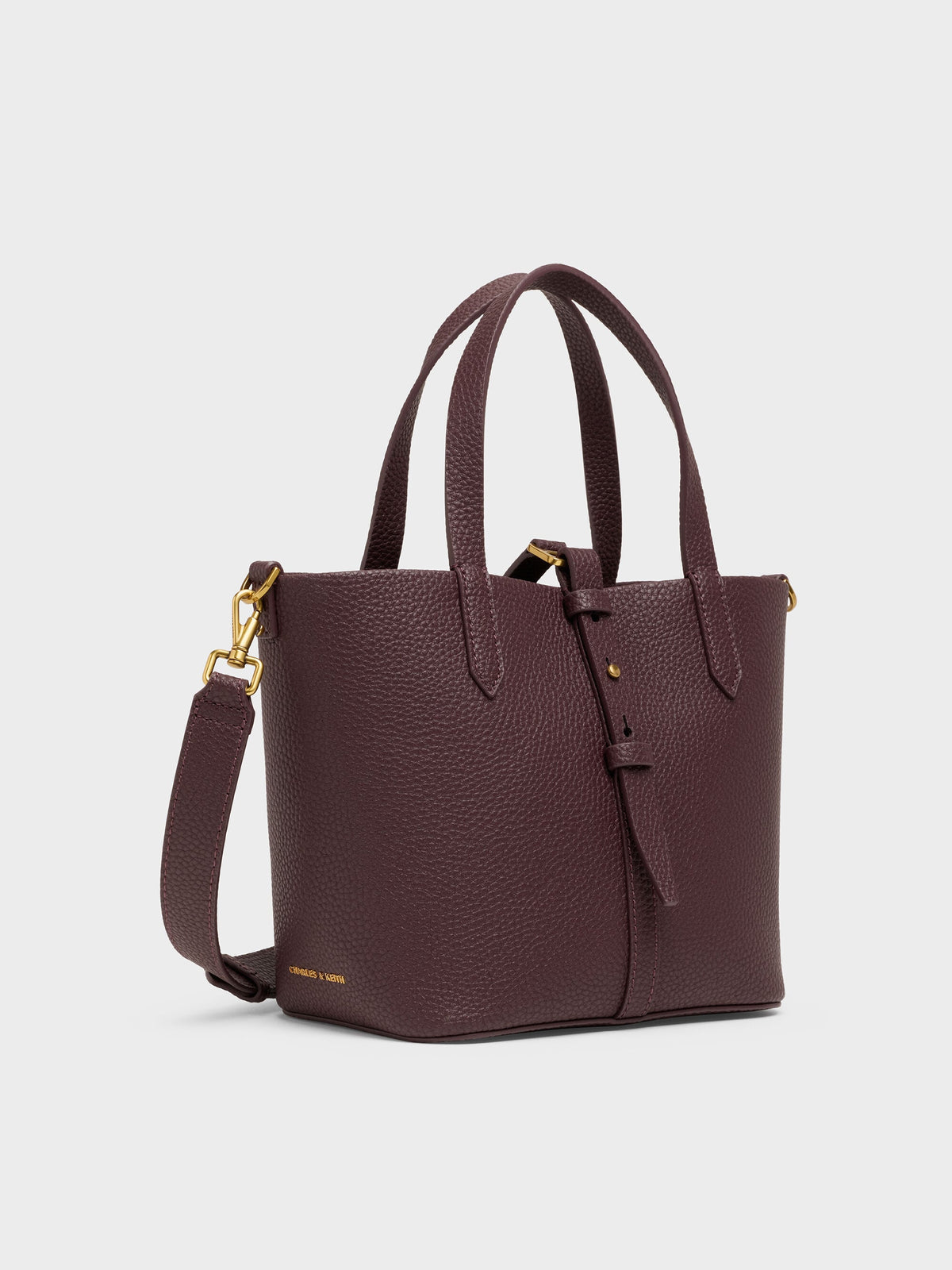 CHARLES & KEITH New / Beryl Belted Bucket Bag - Wineberry Red