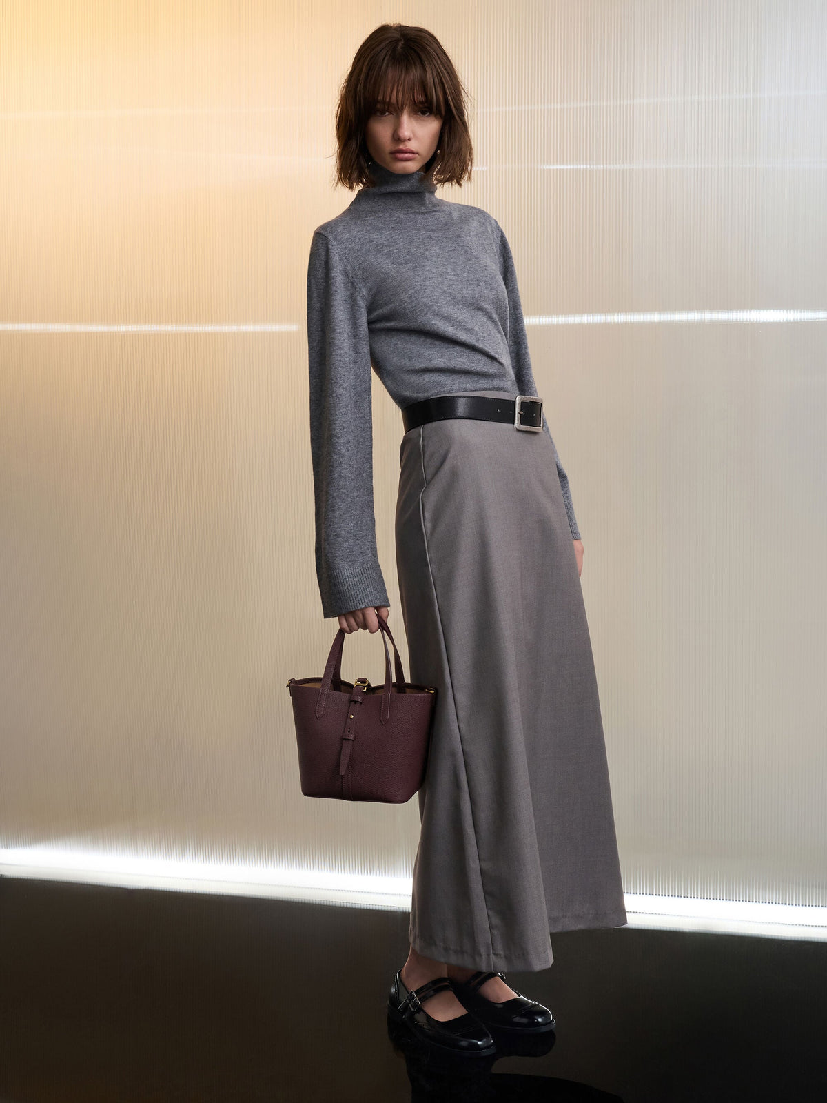 CHARLES & KEITH New / Beryl Belted Bucket Bag - Wineberry Red