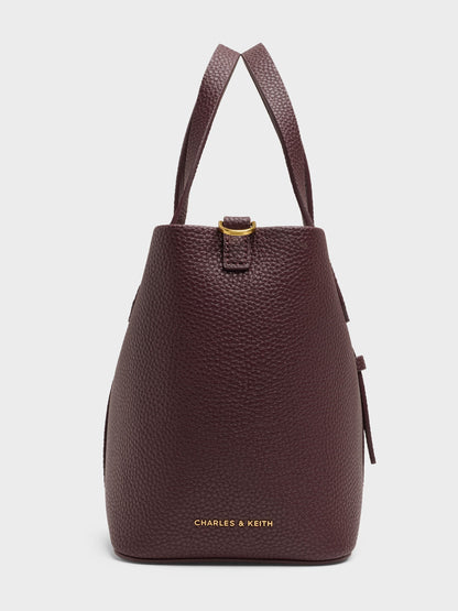 CHARLES & KEITH New / Beryl Belted Bucket Bag - Wineberry Red
