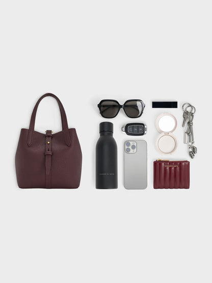 CHARLES & KEITH New / Beryl Belted Bucket Bag - Wineberry Red