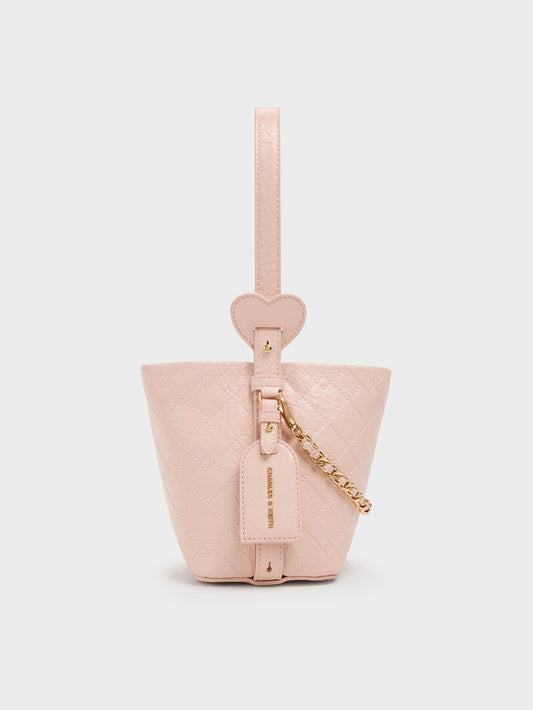 CHARLES & KEITH Quality / Duo Quilted Chain Bucket Bag - Soft Pink