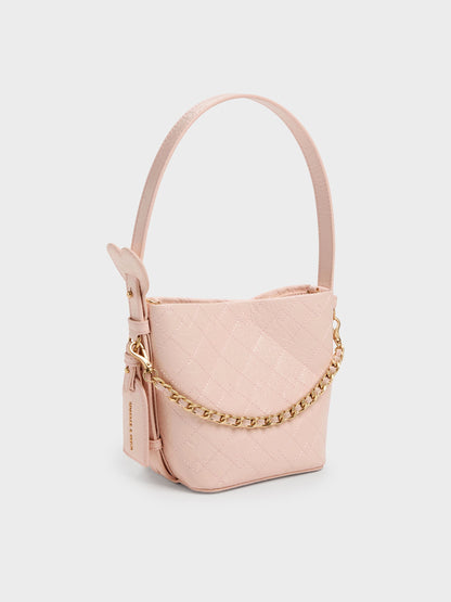 CHARLES & KEITH Quality / Duo Quilted Chain Bucket Bag - Soft Pink