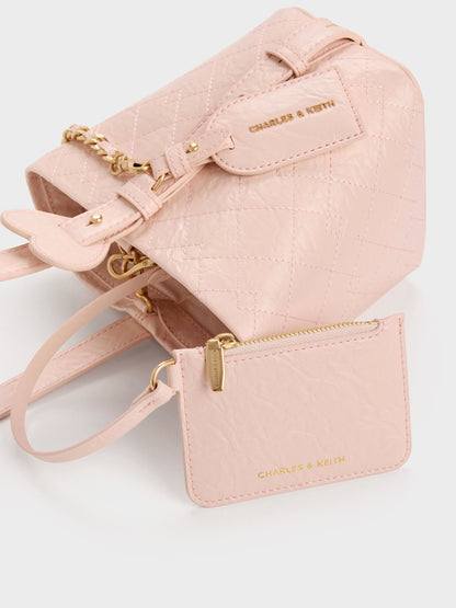 CHARLES & KEITH Quality / Duo Quilted Chain Bucket Bag - Soft Pink