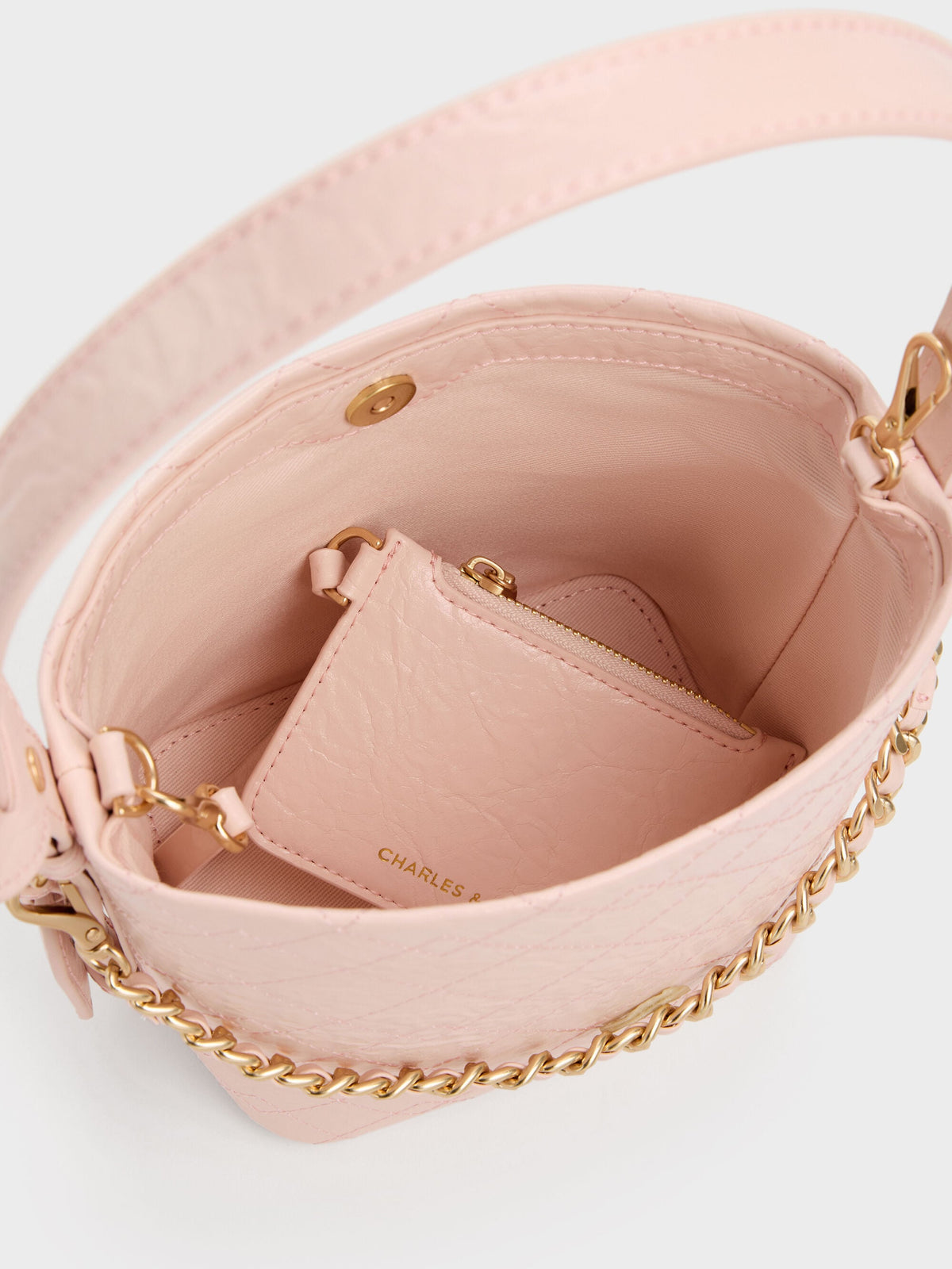 CHARLES & KEITH Quality / Duo Quilted Chain Bucket Bag - Soft Pink