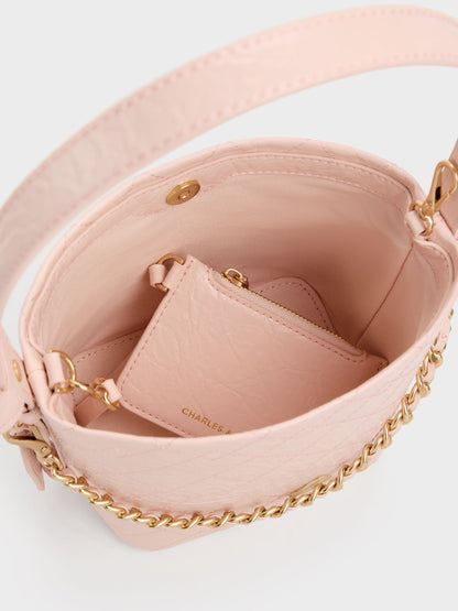CHARLES & KEITH Quality / Duo Quilted Chain Bucket Bag - Soft Pink