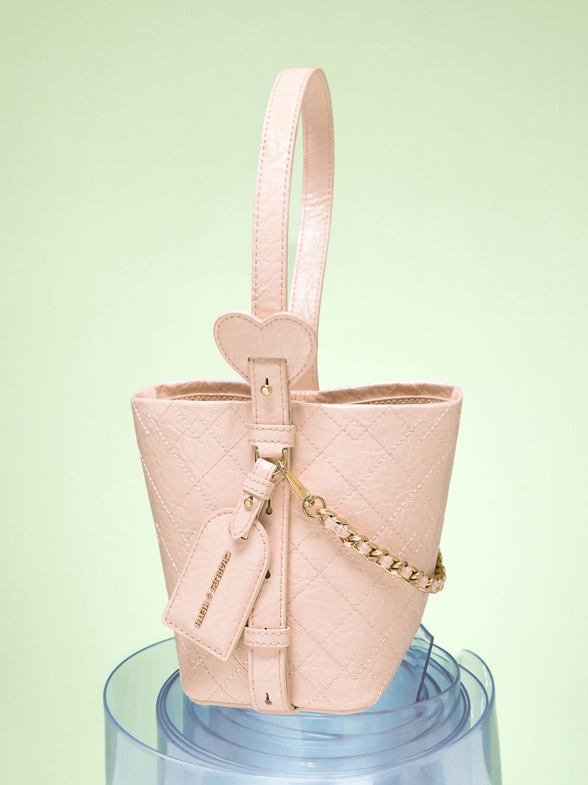 CHARLES & KEITH Quality / Duo Quilted Chain Bucket Bag - Soft Pink