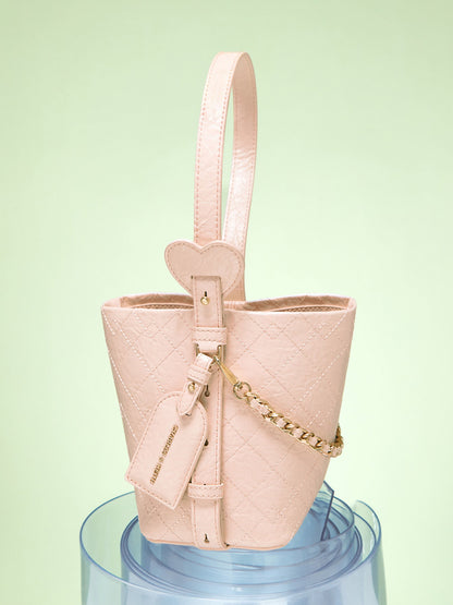 CHARLES & KEITH Quality / Duo Quilted Chain Bucket Bag - Soft Pink