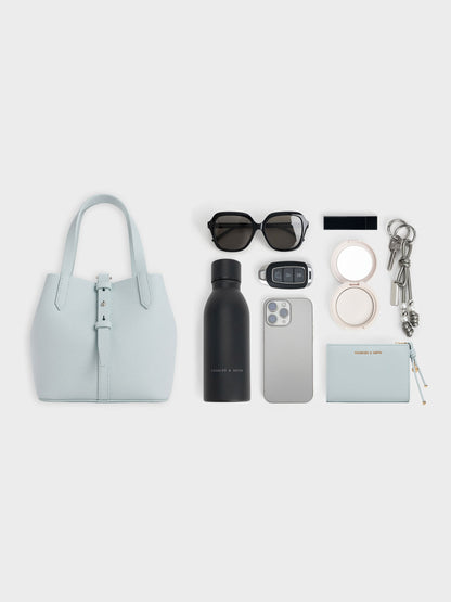 CHARLES & KEITH Top Pick / Beryl Belted Bucket Bag - Sea Salt Blue