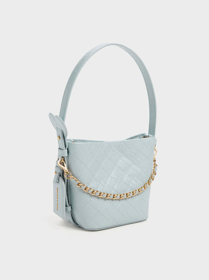 CHARLES & KEITH Value / Duo Quilted Chain Bucket Bag - Sea Salt Blue