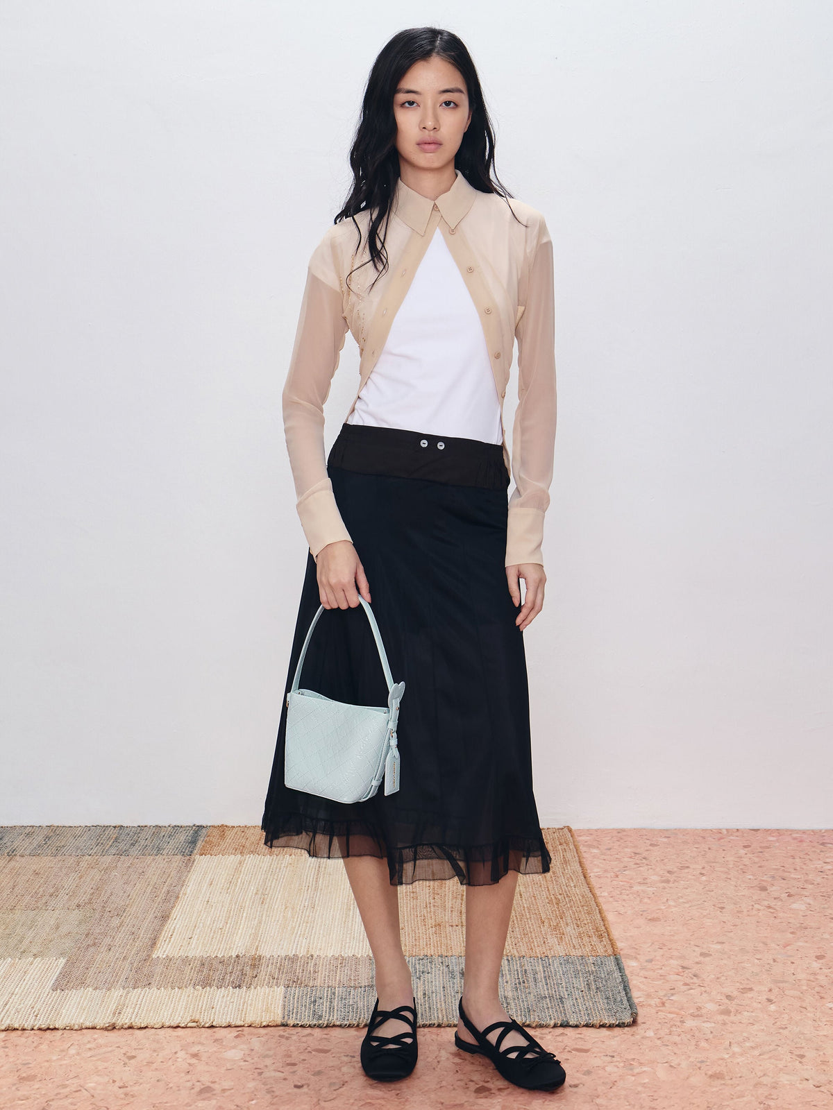 CHARLES & KEITH Value / Duo Quilted Chain Bucket Bag - Sea Salt Blue