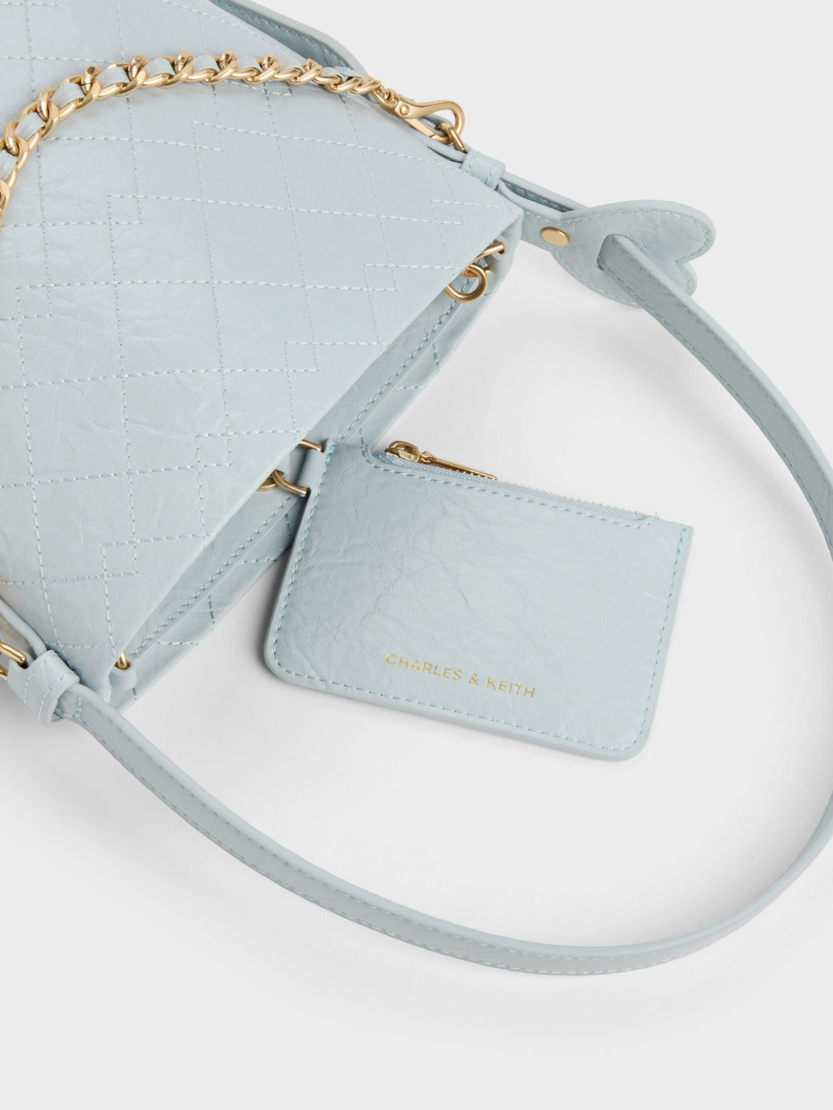 CHARLES & KEITH Value / Duo Quilted Chain Bucket Bag - Sea Salt Blue