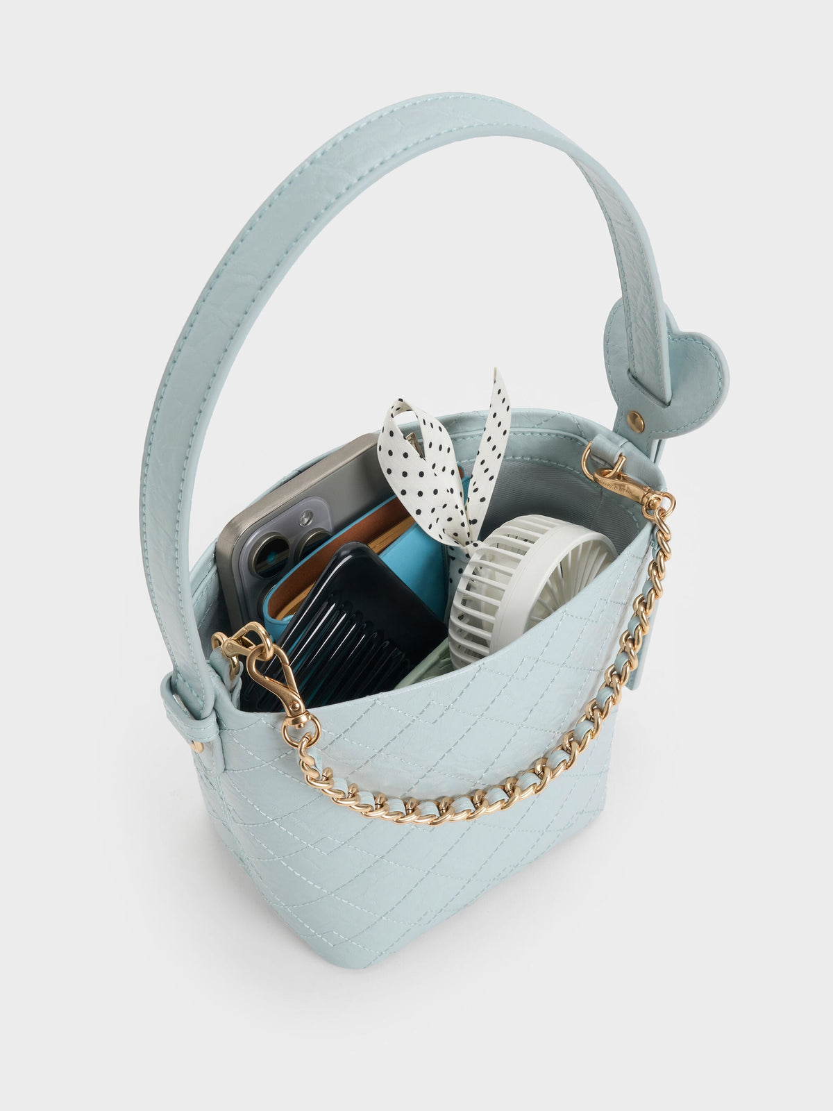 CHARLES & KEITH Value / Duo Quilted Chain Bucket Bag - Sea Salt Blue