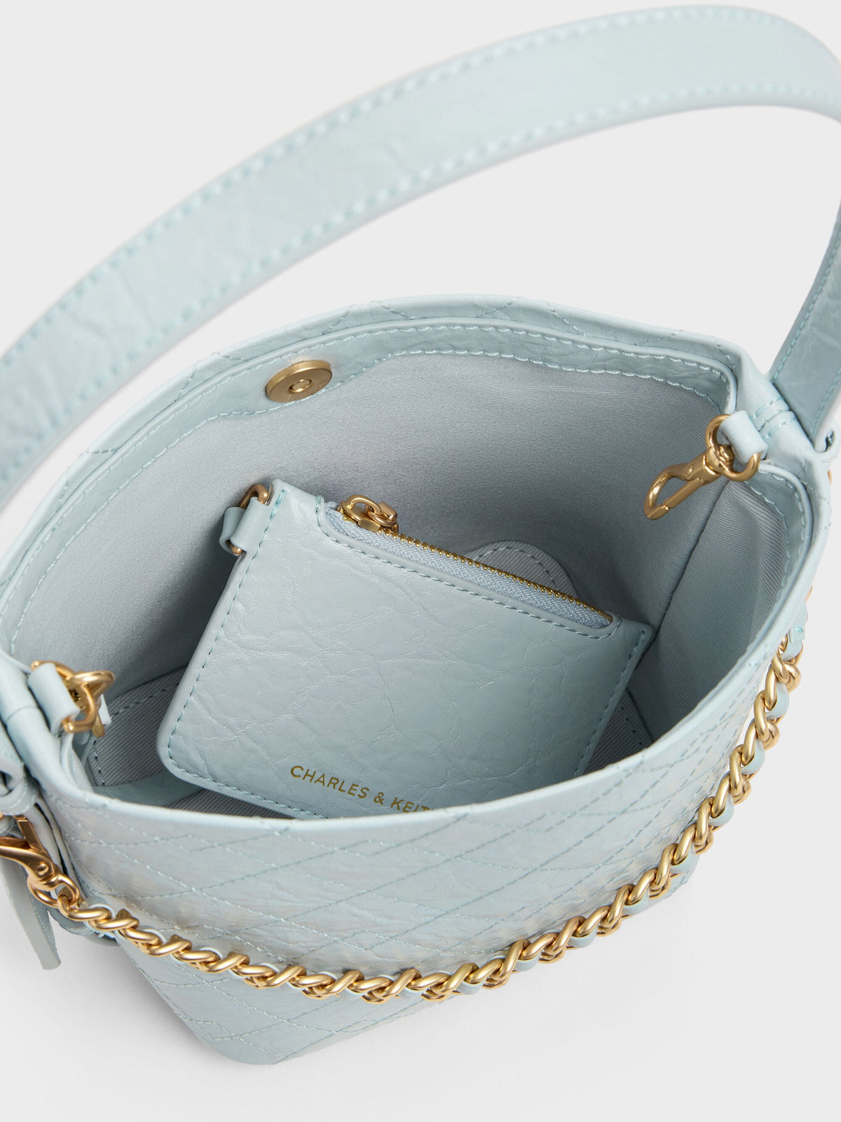 CHARLES & KEITH Value / Duo Quilted Chain Bucket Bag - Sea Salt Blue