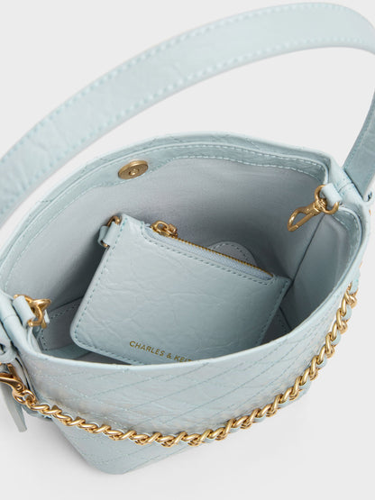 CHARLES & KEITH Value / Duo Quilted Chain Bucket Bag - Sea Salt Blue