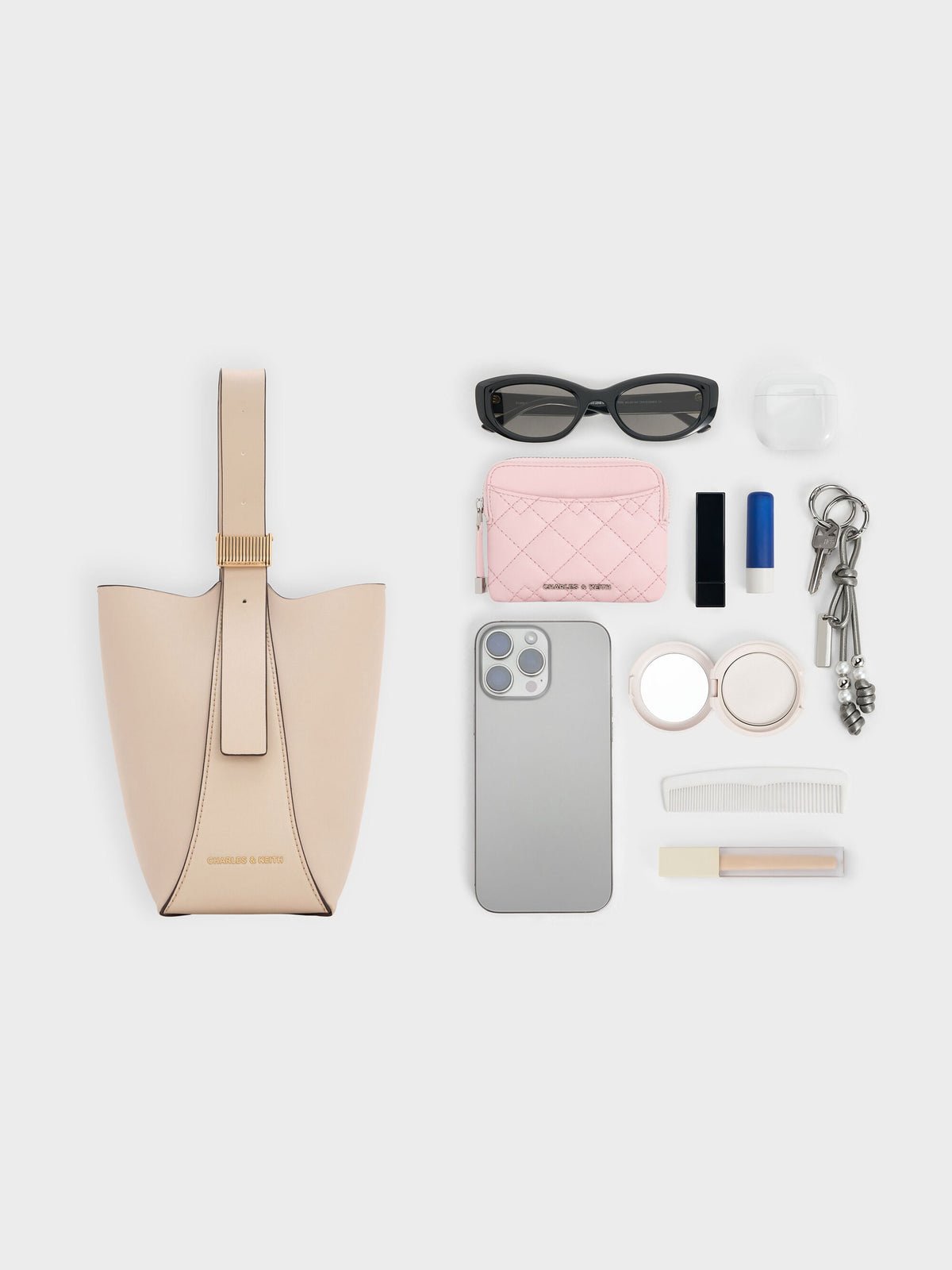 CHARLES & KEITH Latest / Edna Bucket Bag - Oat