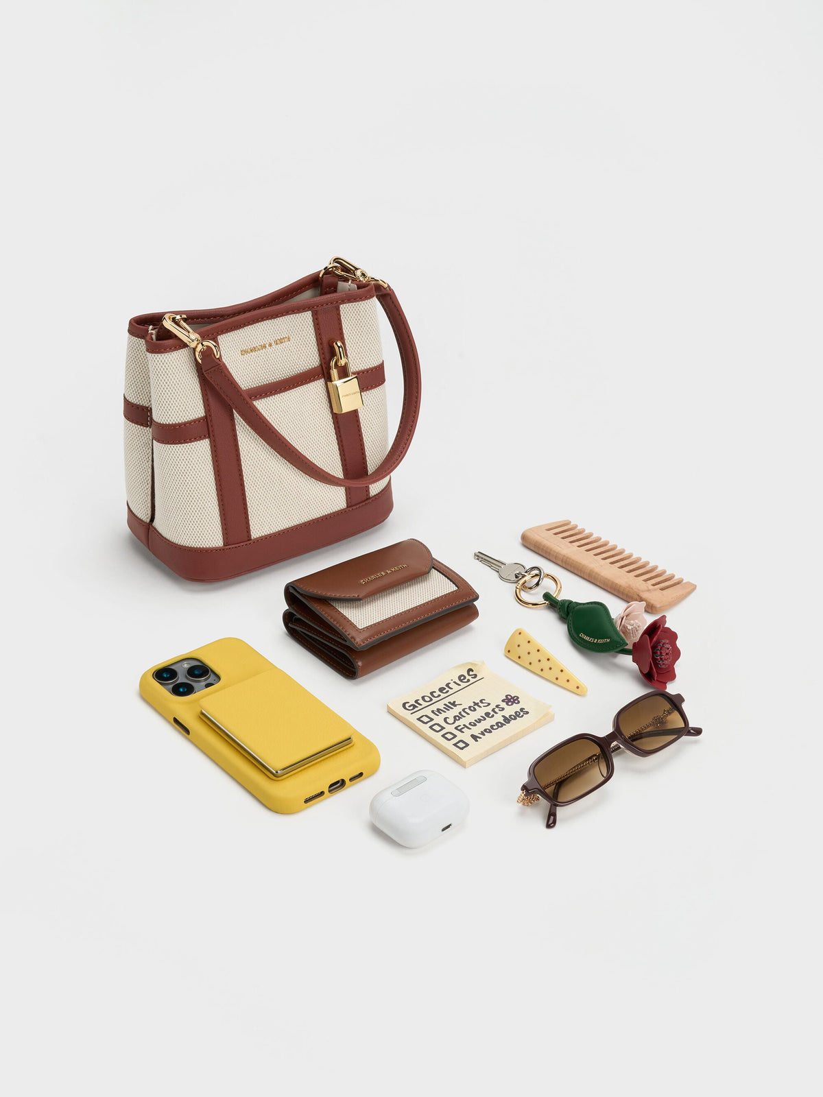 CHARLES & KEITH Top Pick / Scottie Canvas Bucket Bag - Brick