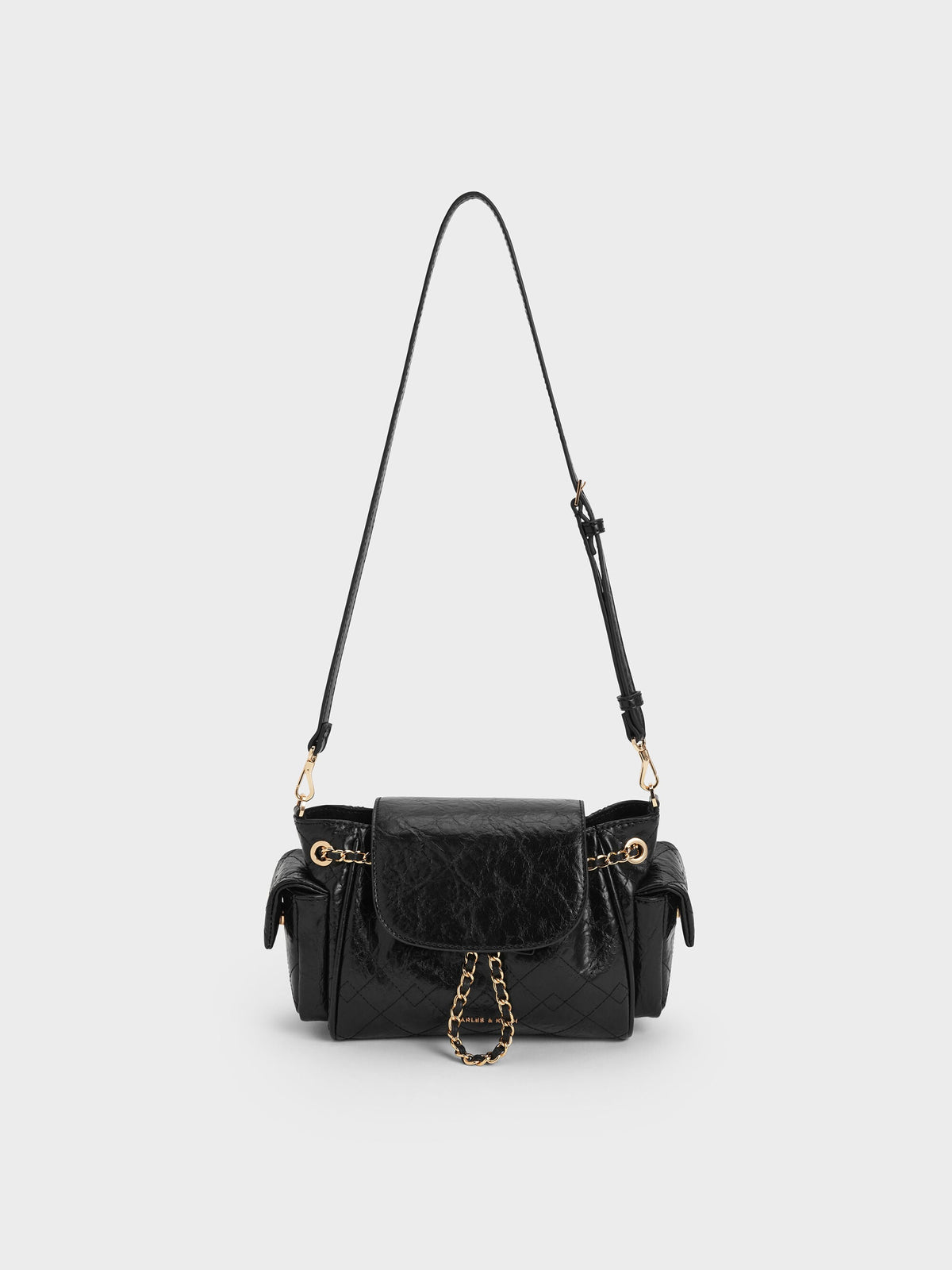 CHARLES & KEITH Customer Favorite / Duo Quilted Two-Way Front Flap Backpack - Black
