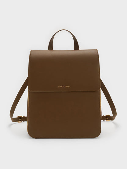 CHARLES & KEITH Deals / Octavia Front-Flap Backpack - Dark Brown