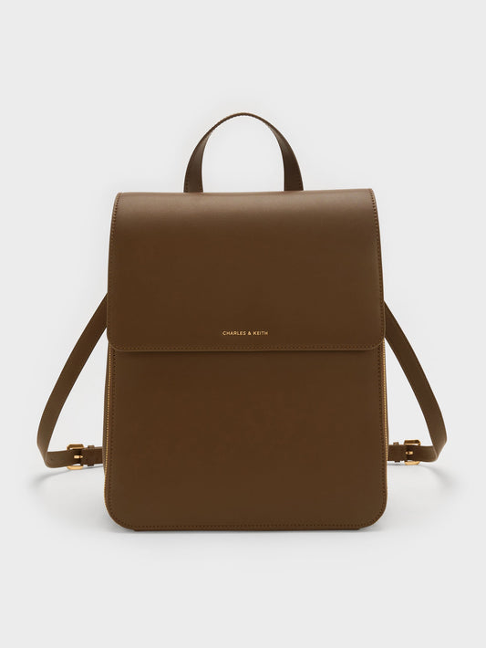 CHARLES & KEITH Deals / Octavia Front-Flap Backpack - Dark Brown