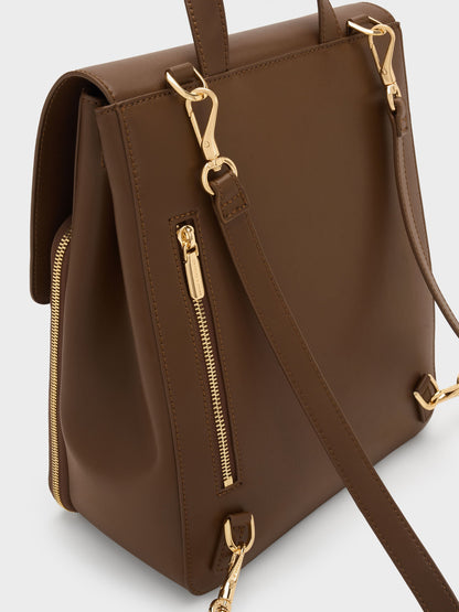 CHARLES & KEITH Deals / Octavia Front-Flap Backpack - Dark Brown