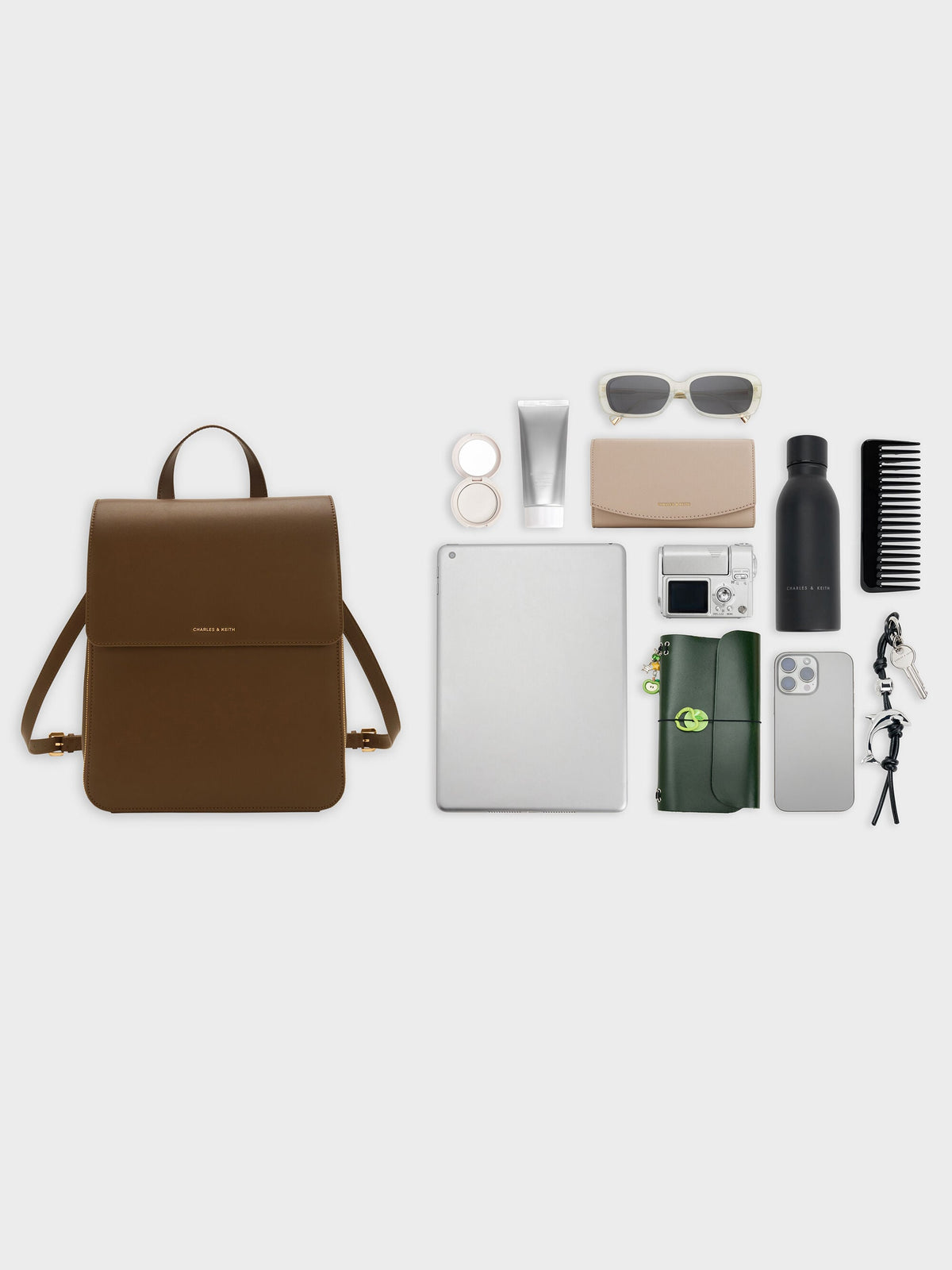 CHARLES & KEITH Deals / Octavia Front-Flap Backpack - Dark Brown