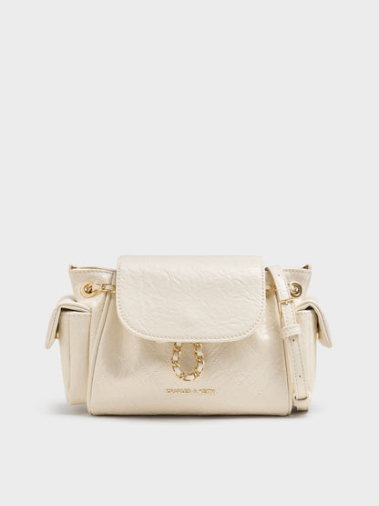CHARLES & KEITH Signature / Duo Quilted Two-Way Front Flap Backpack - Cream