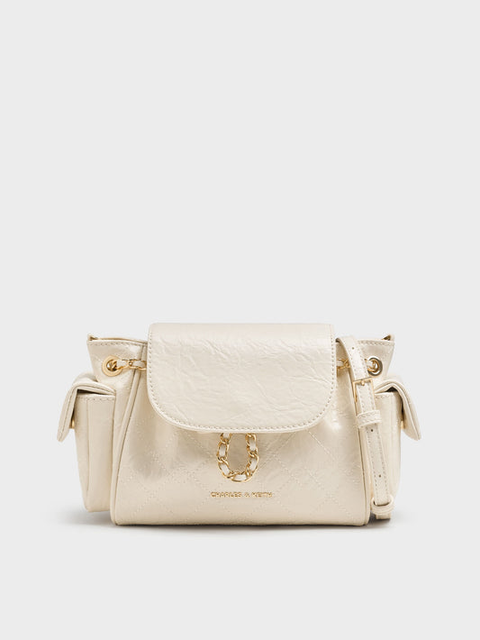 CHARLES & KEITH Signature / Duo Quilted Two-Way Front Flap Backpack - Cream