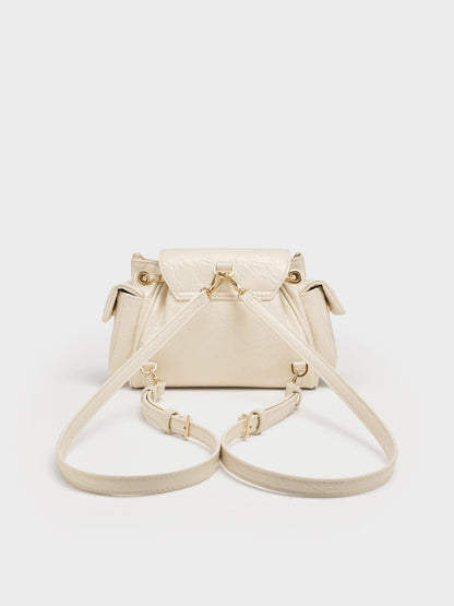 CHARLES & KEITH Signature / Duo Quilted Two-Way Front Flap Backpack - Cream