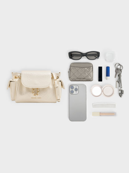 CHARLES & KEITH Signature / Duo Quilted Two-Way Front Flap Backpack - Cream