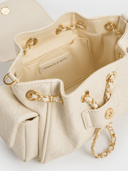 CHARLES & KEITH Signature / Duo Quilted Two-Way Front Flap Backpack - Cream