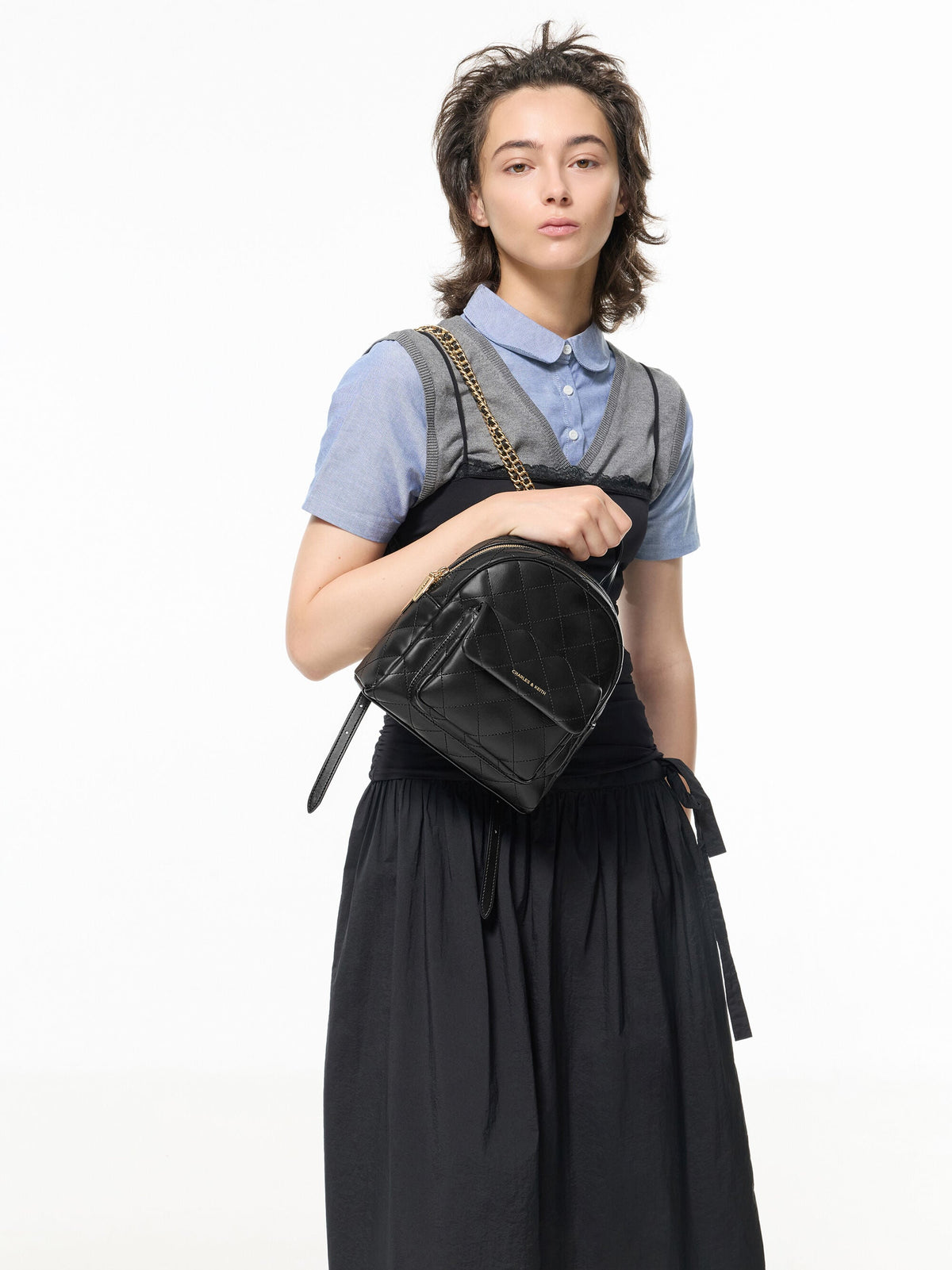 CHARLES & KEITH Discount / Alva Quilted Front-Pocket Backpack - Black