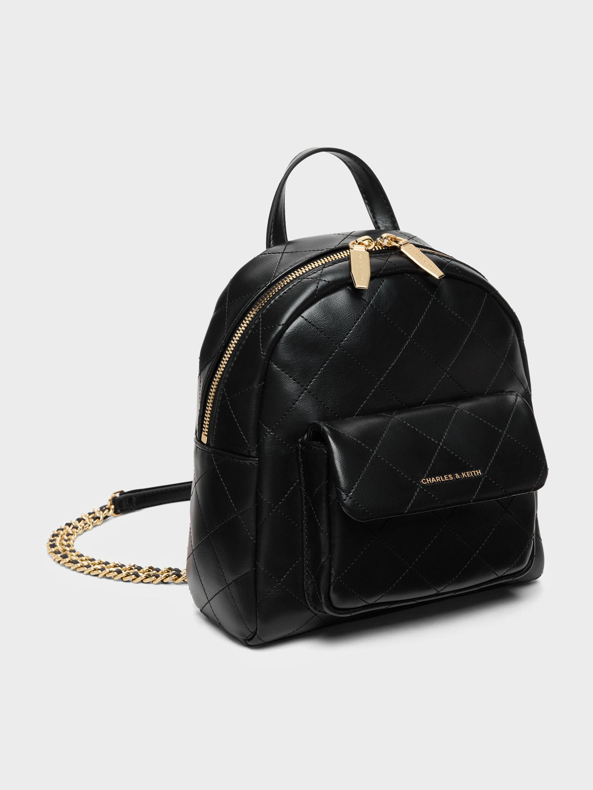 CHARLES & KEITH Discount / Alva Quilted Front-Pocket Backpack - Black