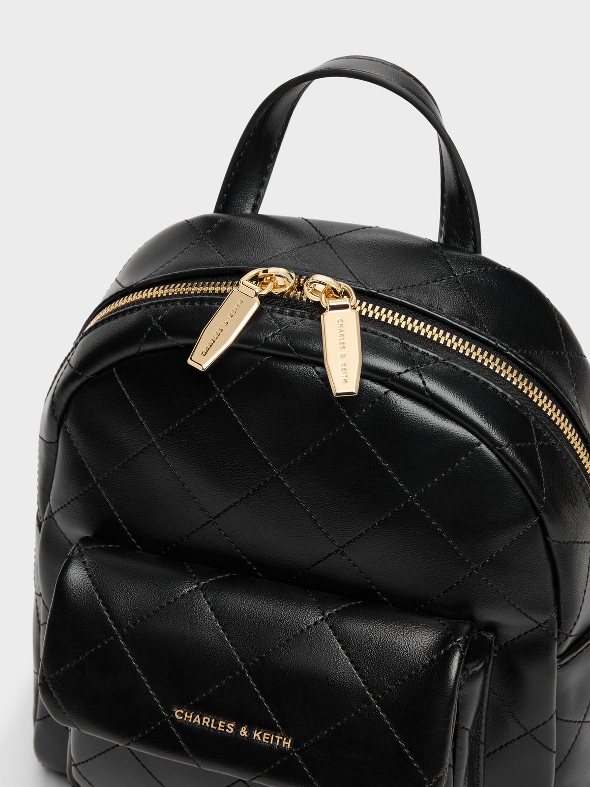 CHARLES & KEITH Discount / Alva Quilted Front-Pocket Backpack - Black