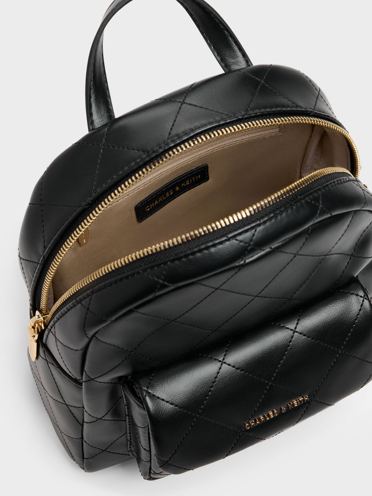 CHARLES & KEITH Discount / Alva Quilted Front-Pocket Backpack - Black