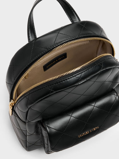 CHARLES & KEITH Discount / Alva Quilted Front-Pocket Backpack - Black