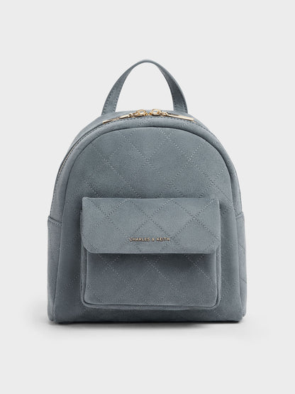 CHARLES & KEITH Trending / Alva Quilted Front-Pocket Backpack - Smoky Blue