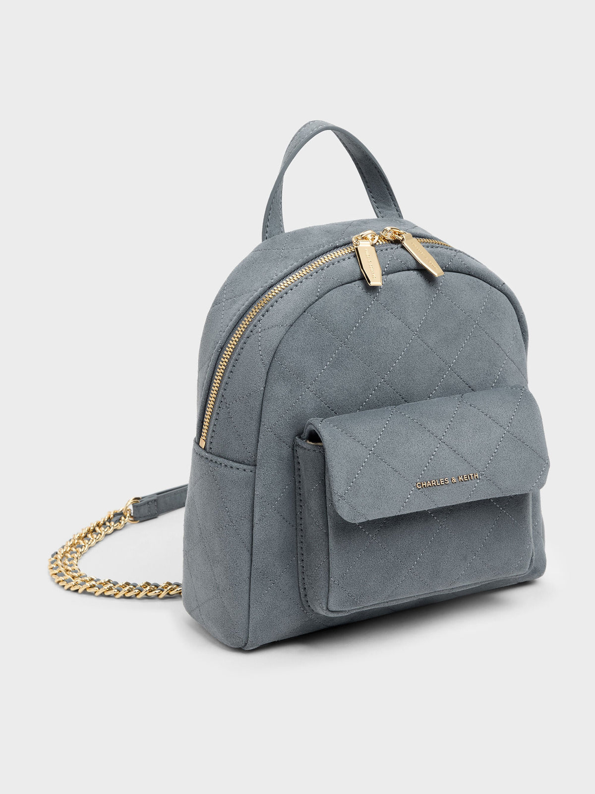 CHARLES & KEITH Trending / Alva Quilted Front-Pocket Backpack - Smoky Blue