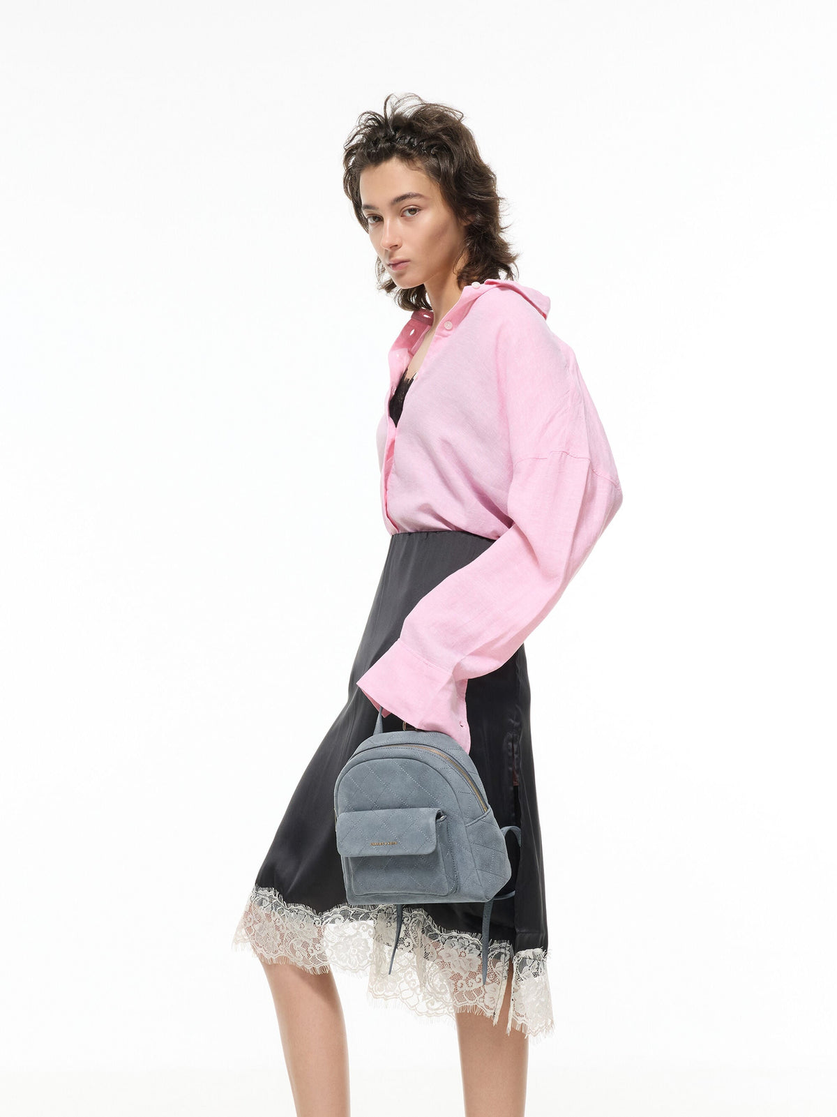 CHARLES & KEITH Trending / Alva Quilted Front-Pocket Backpack - Smoky Blue