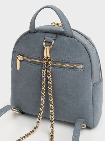 CHARLES & KEITH Trending / Alva Quilted Front-Pocket Backpack - Smoky Blue