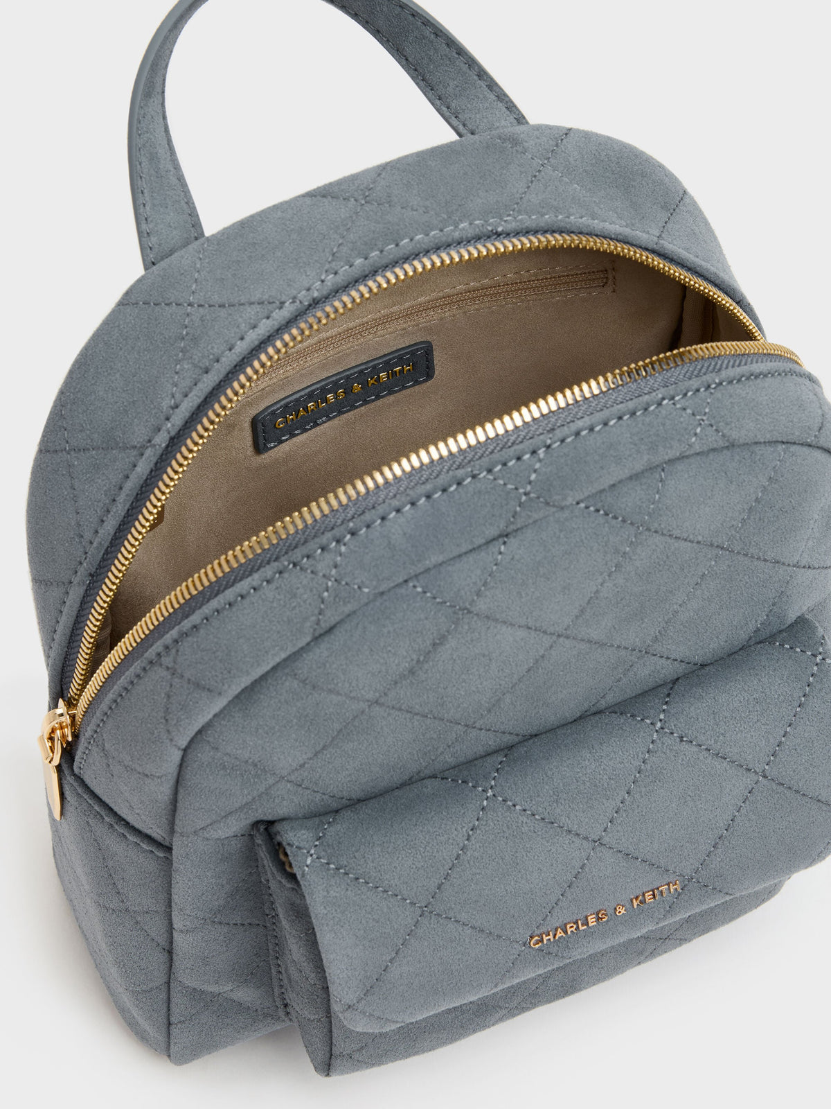 CHARLES & KEITH Trending / Alva Quilted Front-Pocket Backpack - Smoky Blue